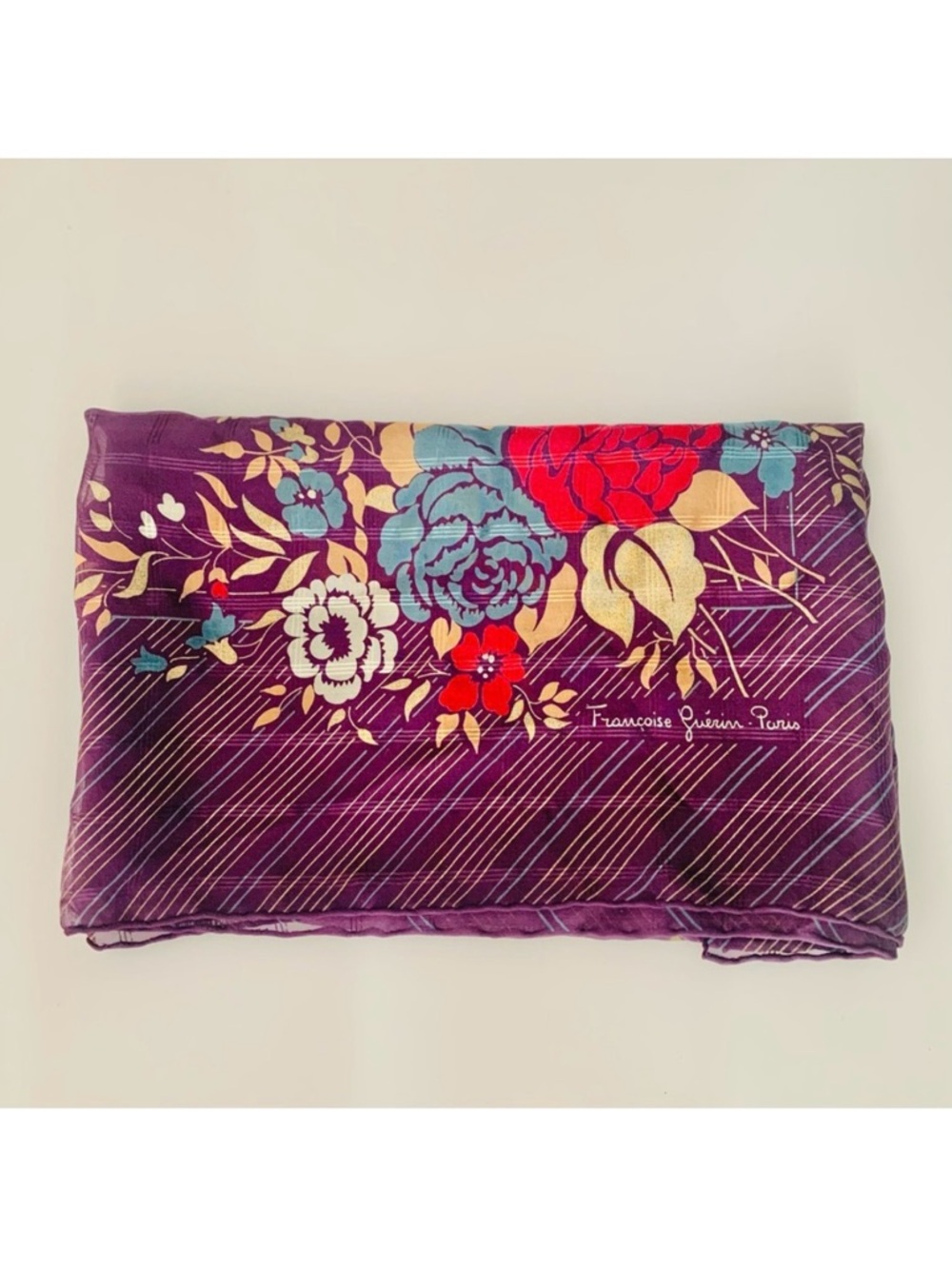 Francoise Guerin Paris Vintage Purple Floral Silk Scarf